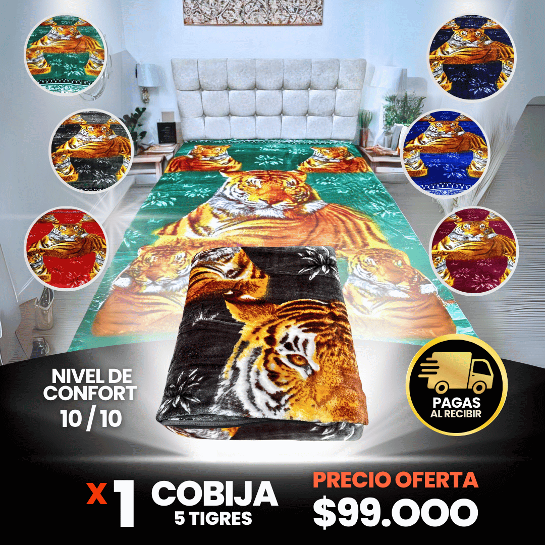 Cobija Cama Doble 5 Tigres Premium