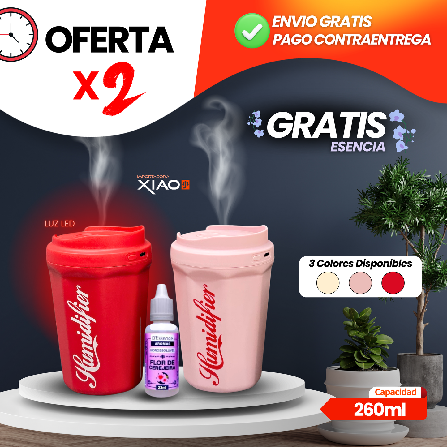 x2 Humidificadores 260ml + Esencia Gratis